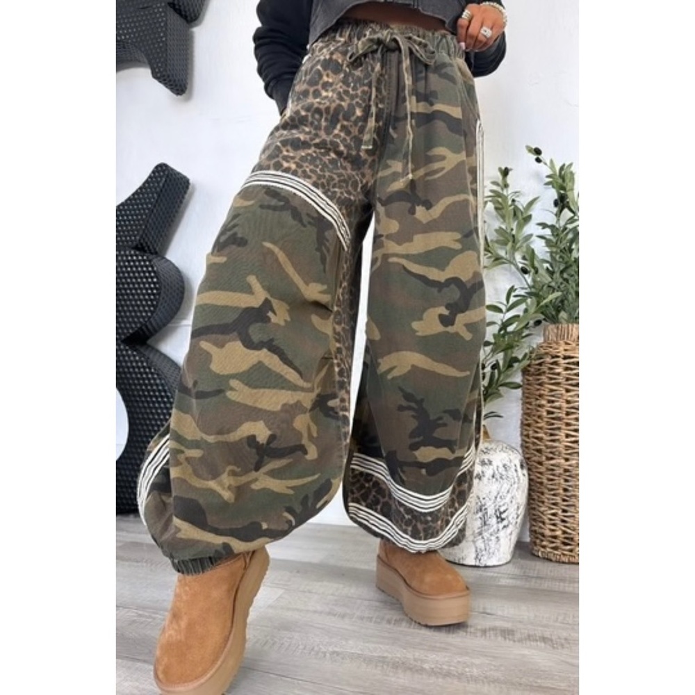 POL Olive Camo Leopard Wide Leg Pull On Pants | Balloon Leg Joggers - Picture 7 of 7